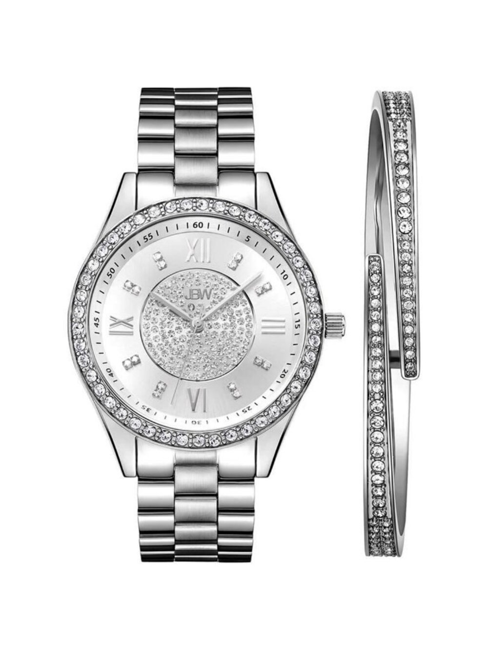 NWT JBW Mondrian Jewelry Set Silver-tone Dial Ladies Watch